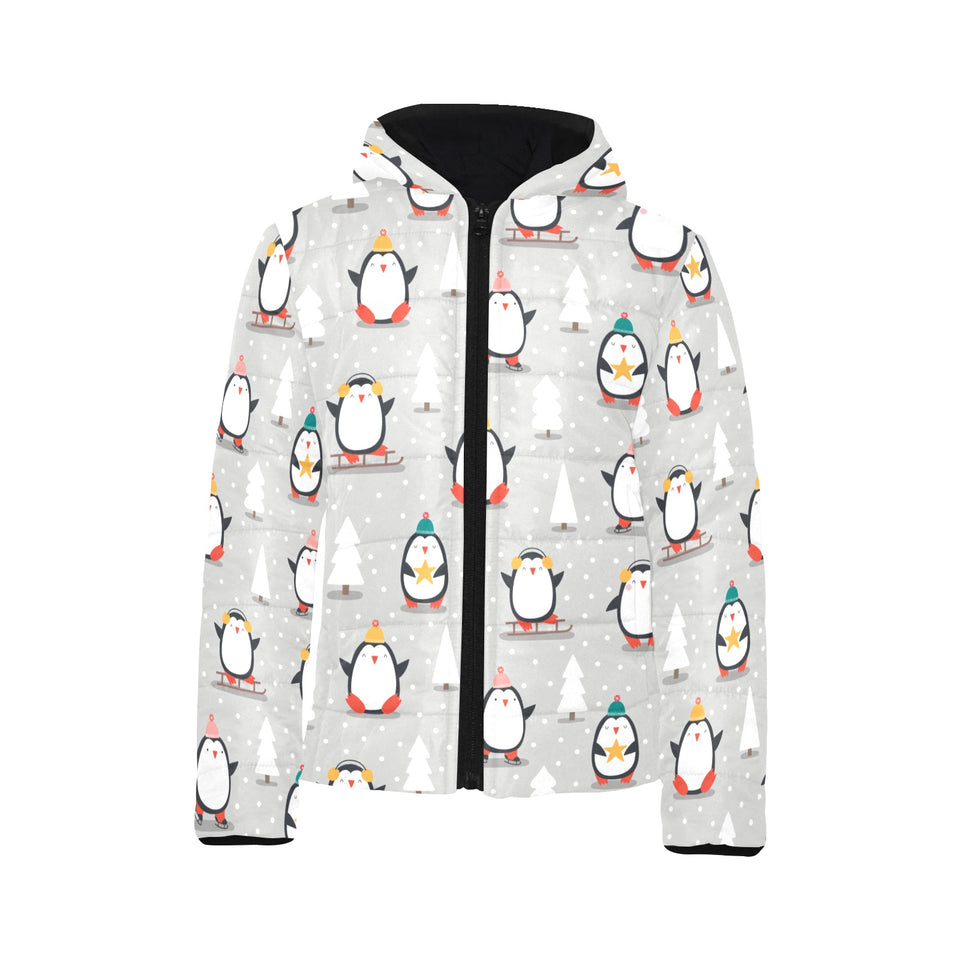 Cute Penguin christmas pattern Kids' Boys' Girls' Padded Hooded Jacket