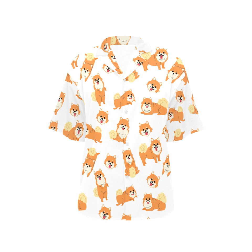 Brown pomeranian pattern Women's All Over Print Hawaiian Shirt