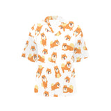 Brown pomeranian pattern Women's All Over Print Hawaiian Shirt
