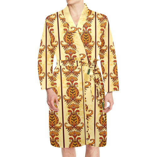 Egypt Hieroglyphics Pattern Print Design 04 Men's Long Sleeve Belted Night Robe