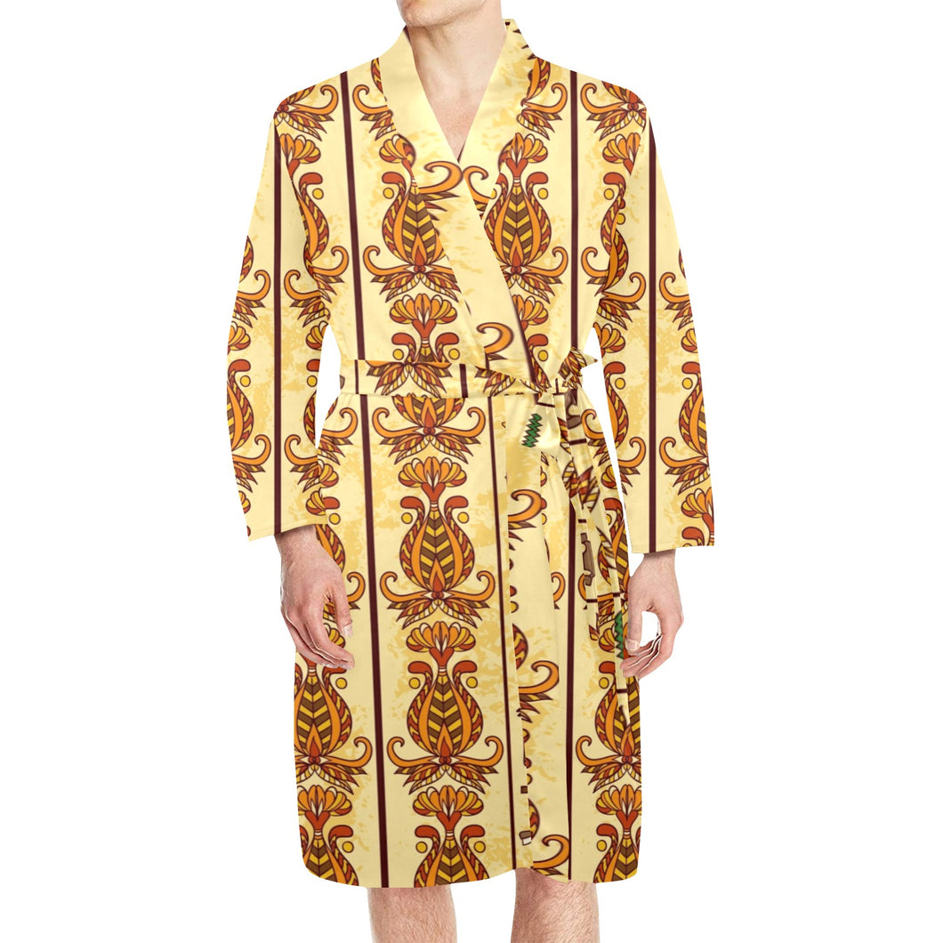 Egypt Hieroglyphics Pattern Print Design 04 Men's Long Sleeve Belted Night Robe