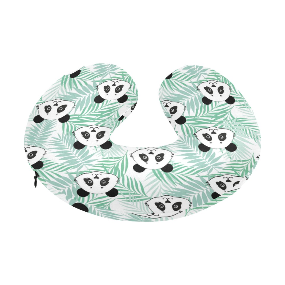 Panda pattern tropical leaves background U-Shaped Travel Neck Pillow