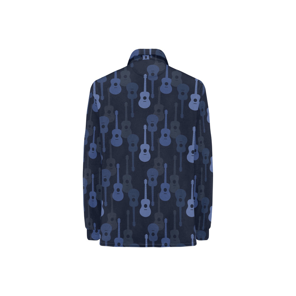 Blue Theme guitar pattern Women's Long Sleeve Polo Shirt
