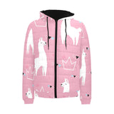 Llama Alpaca pink background Men's Padded Hooded Jacket