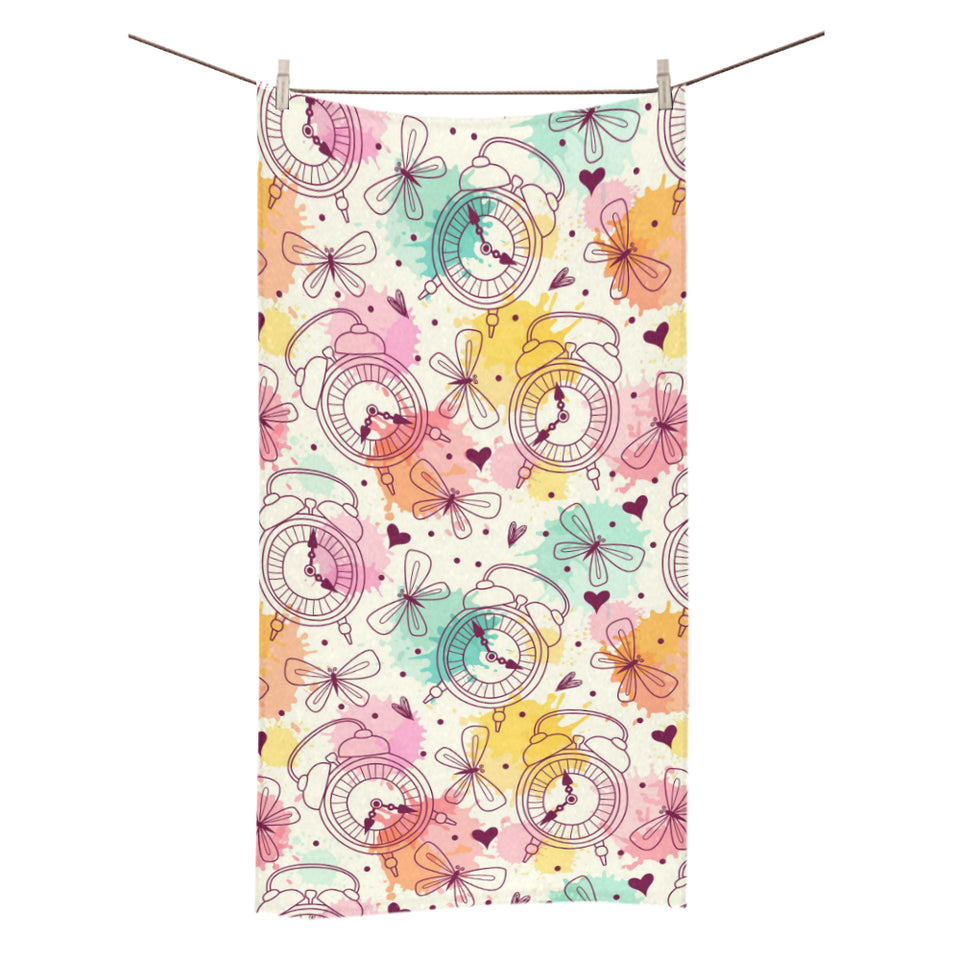 Clock butterfly pattern Bath Towel