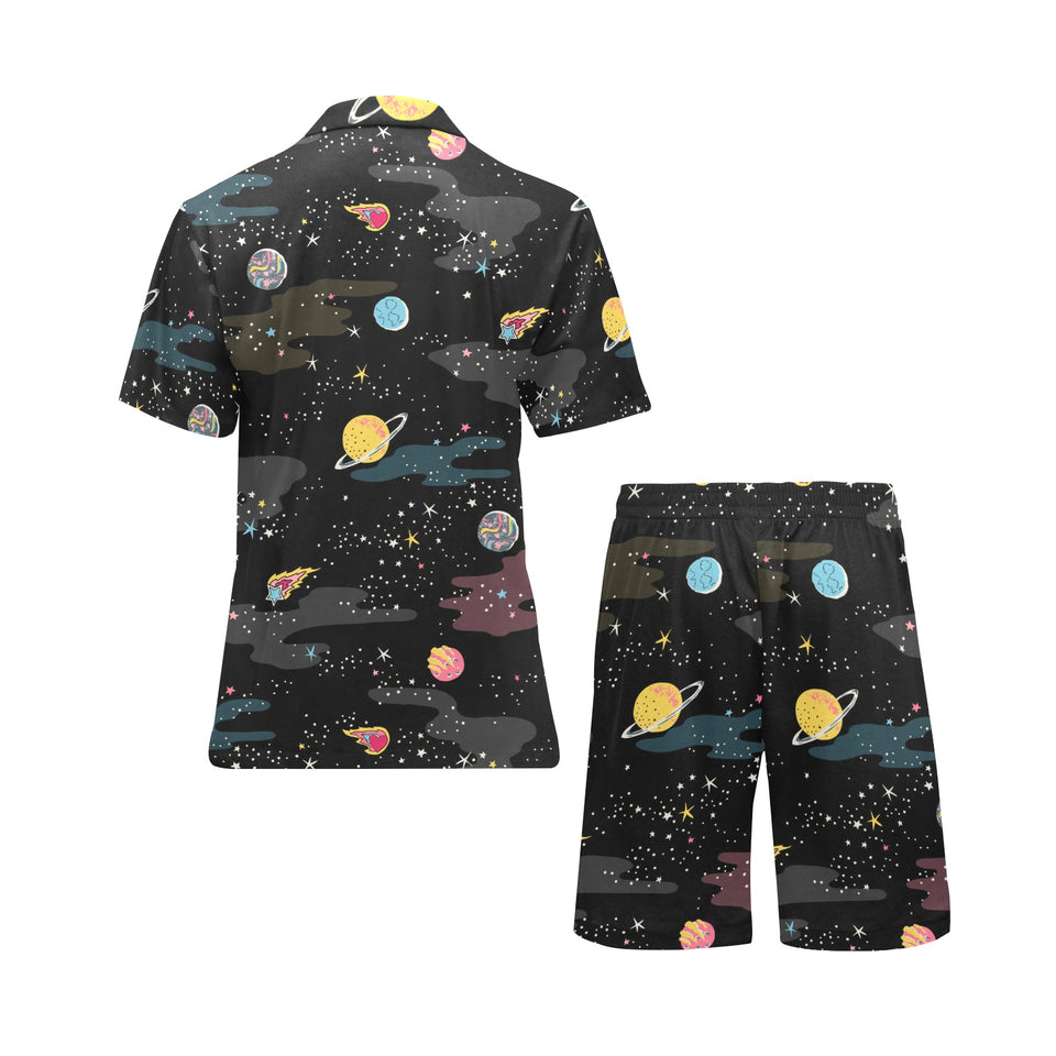 space pattern Men's V-Neck Short Pajama Set