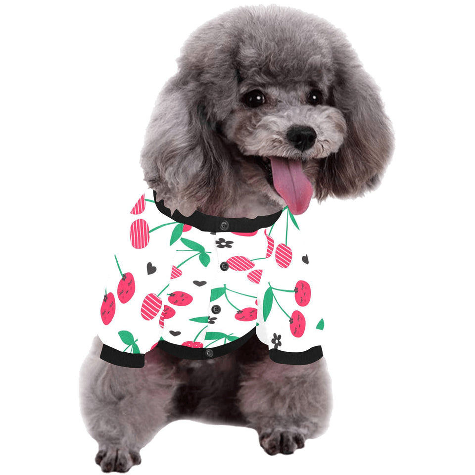 cherry pattern white background All Over Print Pet Dog Round Neck Fuzzy Shirt