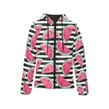 Watercolor paint textured watermelon pieces Women's Padded Hooded Jacket