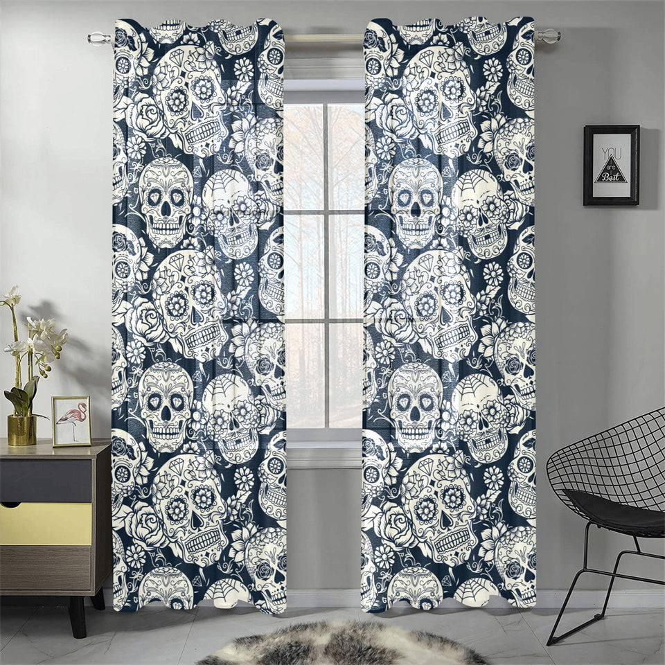 Sugar skull black white pattern Gauze Curtain