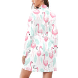 Cute flamingo pattern Women's Long Sleeve Belted Night Robe