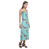 Dachshund decorative background V-Neck Open Fork Long Dress