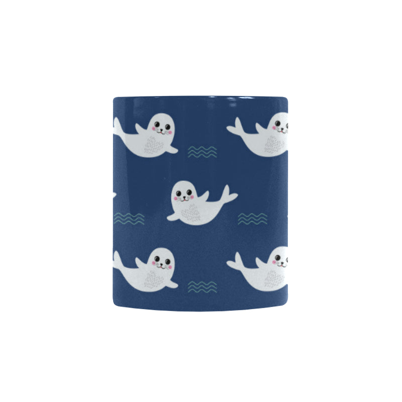 Cute white baby sea lion seal pattern Morphing Mug Heat Changing Mug