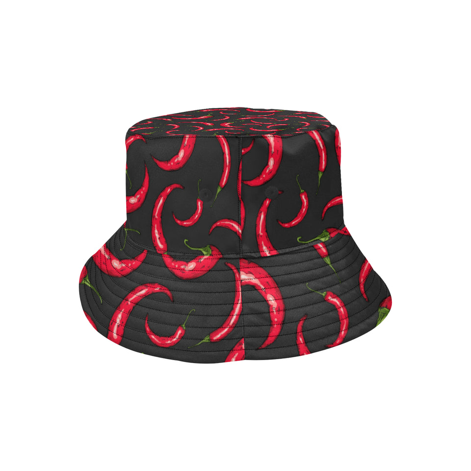 Chili peppers pattern black background Unisex Bucket Hat