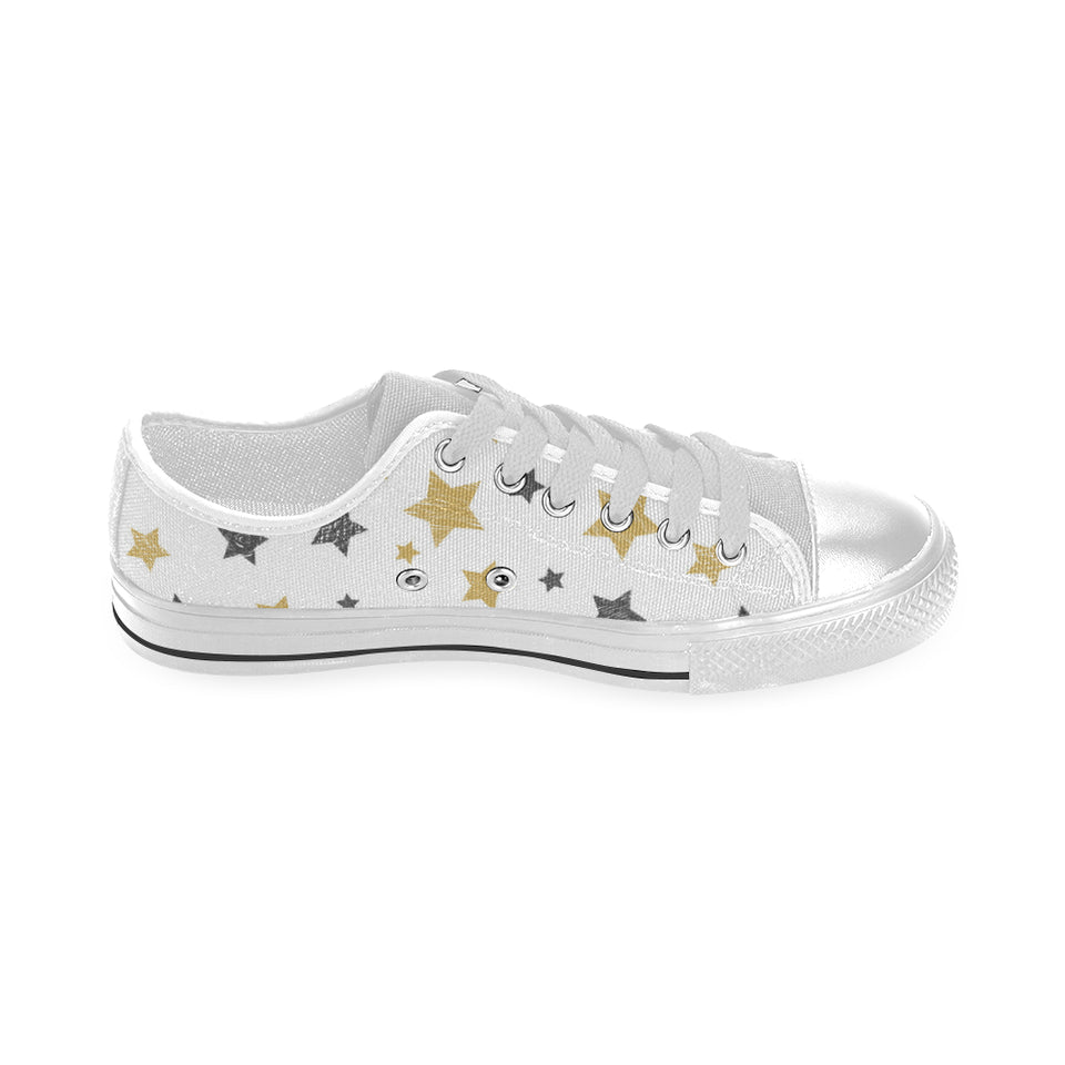hand drawn gold black star pattern Men's Low Top Shoes White
