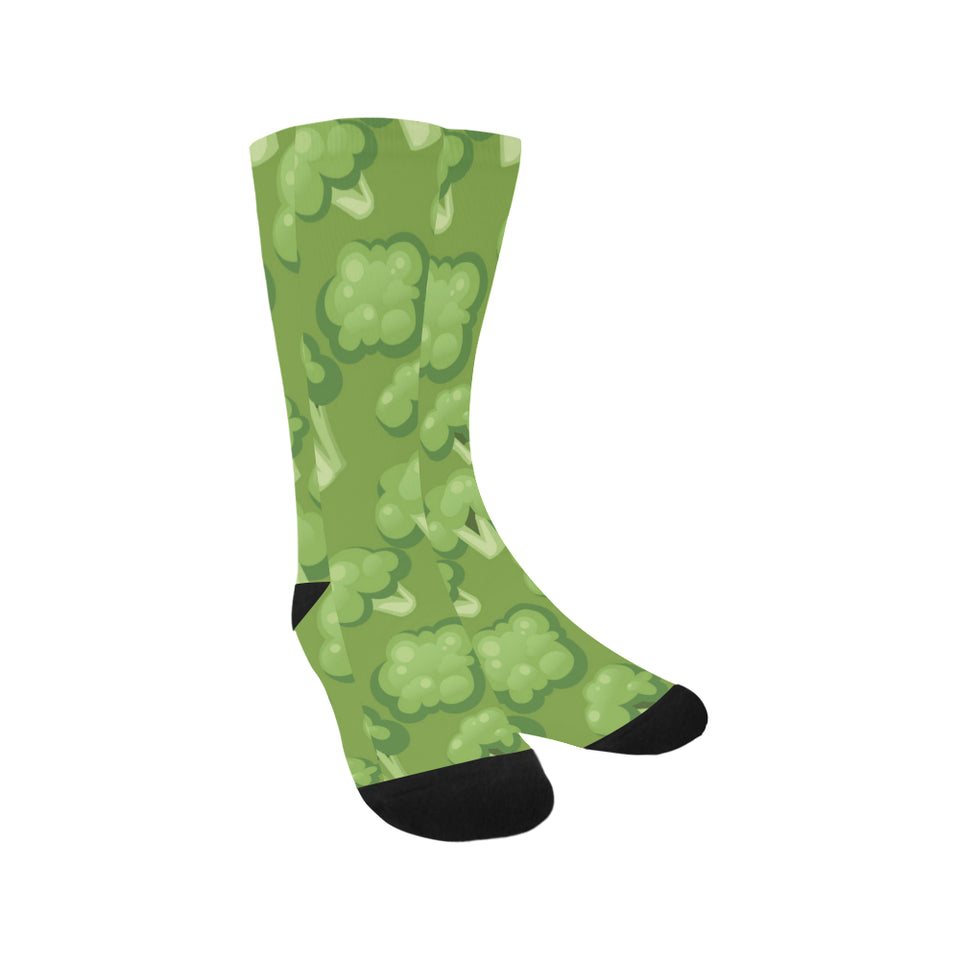 Broccoli pattern green background Crew Socks