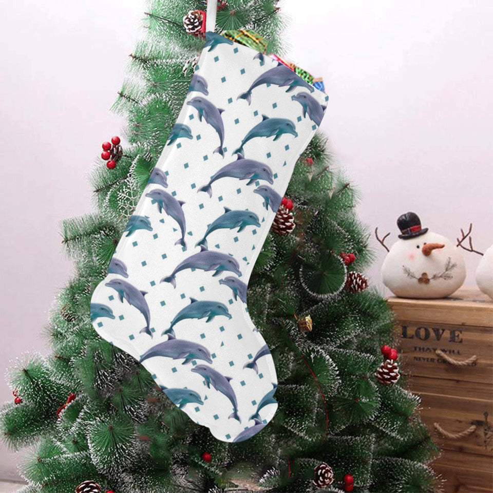 Dolphins pattern dotted background Christmas Stocking