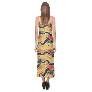 Kangaroo Australian aboriginal art pattern V-Neck Open Fork Long Dress