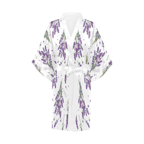lavender flower design pattern Women's Short Kimono Robe