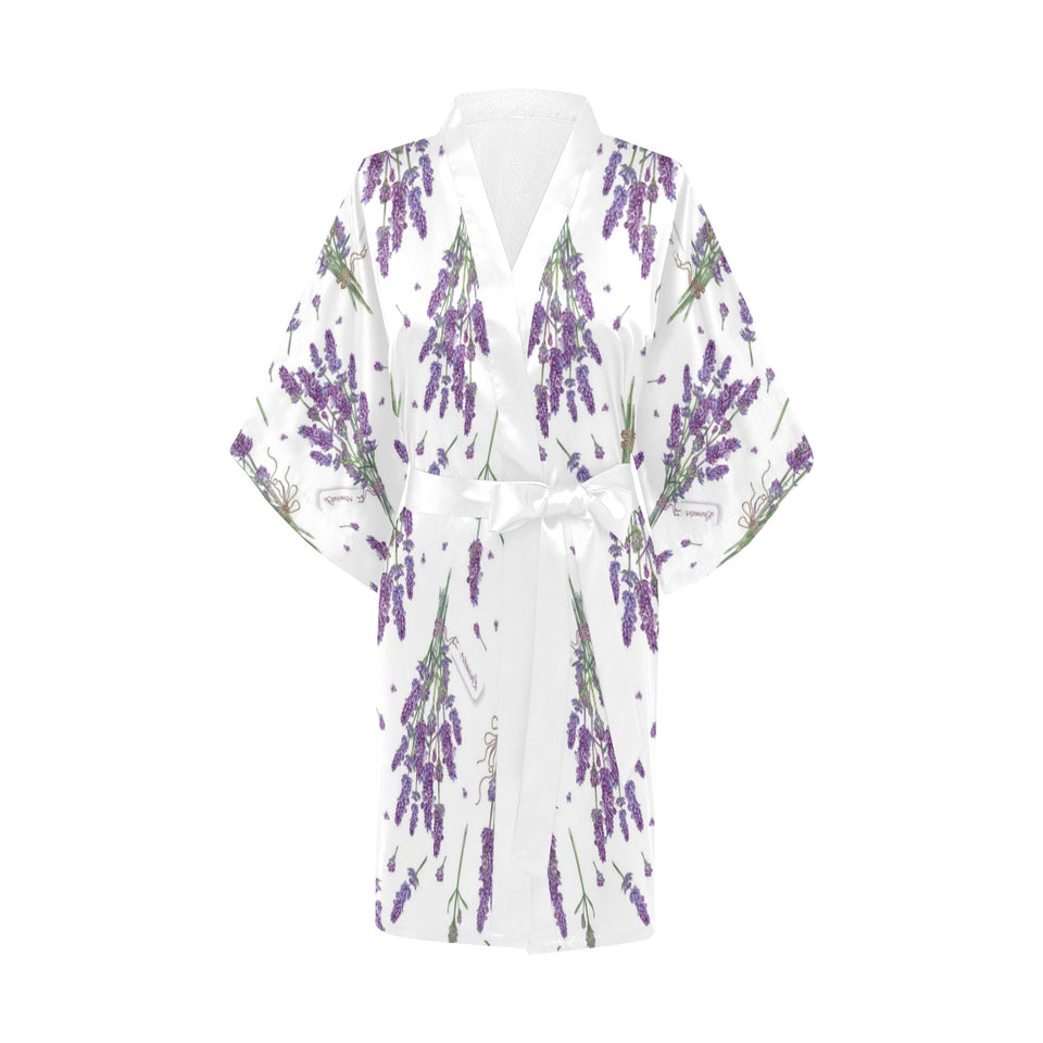 lavender flower design pattern Women's Short Kimono Robe
