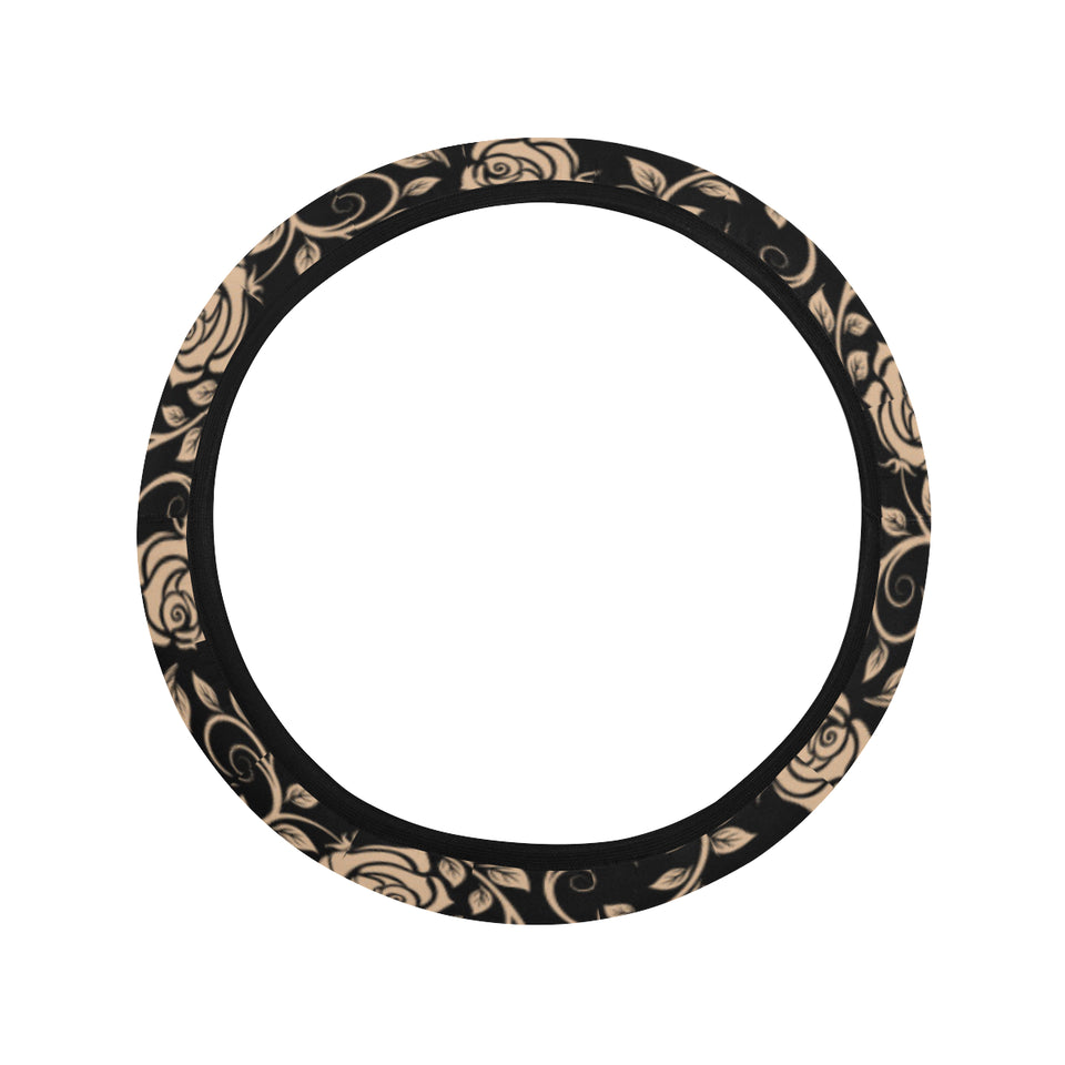 Rose Pattern Print Design 04 Car Steering Wheel Cover