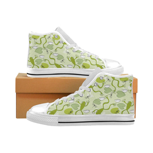 Cute frog dragonfly pattern Men's High Top Canvas Shoes White