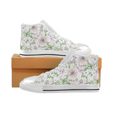 Beautiful pink lotus waterlily leaves pattern Women's High Top Canvas Shoes White