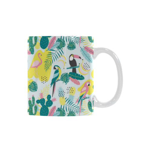 Cute parrot toucan flamingo cactus exotic leaves p Classical White Mug (Fulfilled In US)