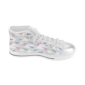 Helicopter plane pattern Women's High Top Canvas Shoes White