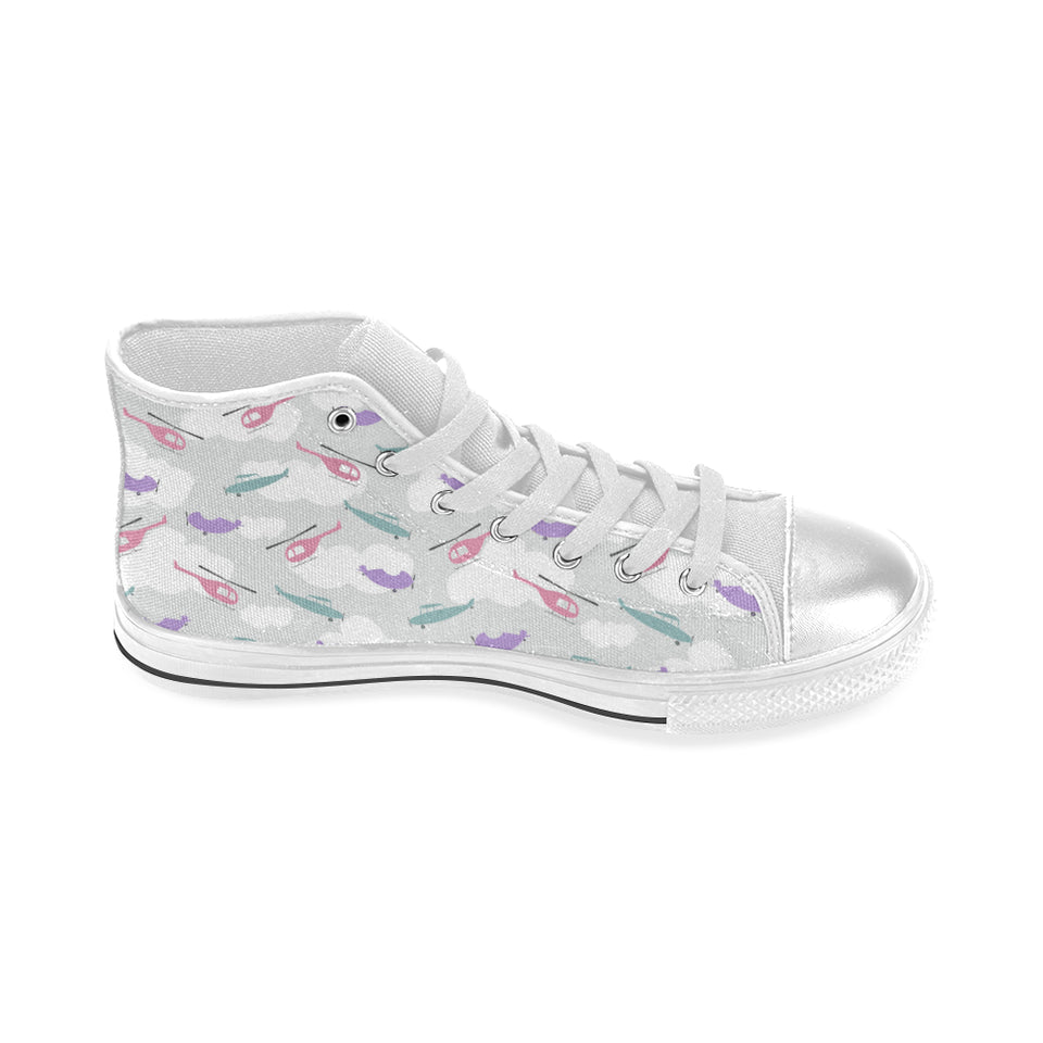 Helicopter plane pattern Women's High Top Canvas Shoes White