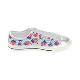 Strawberry pattern blue lines background Women's Low Top Canvas Shoes White