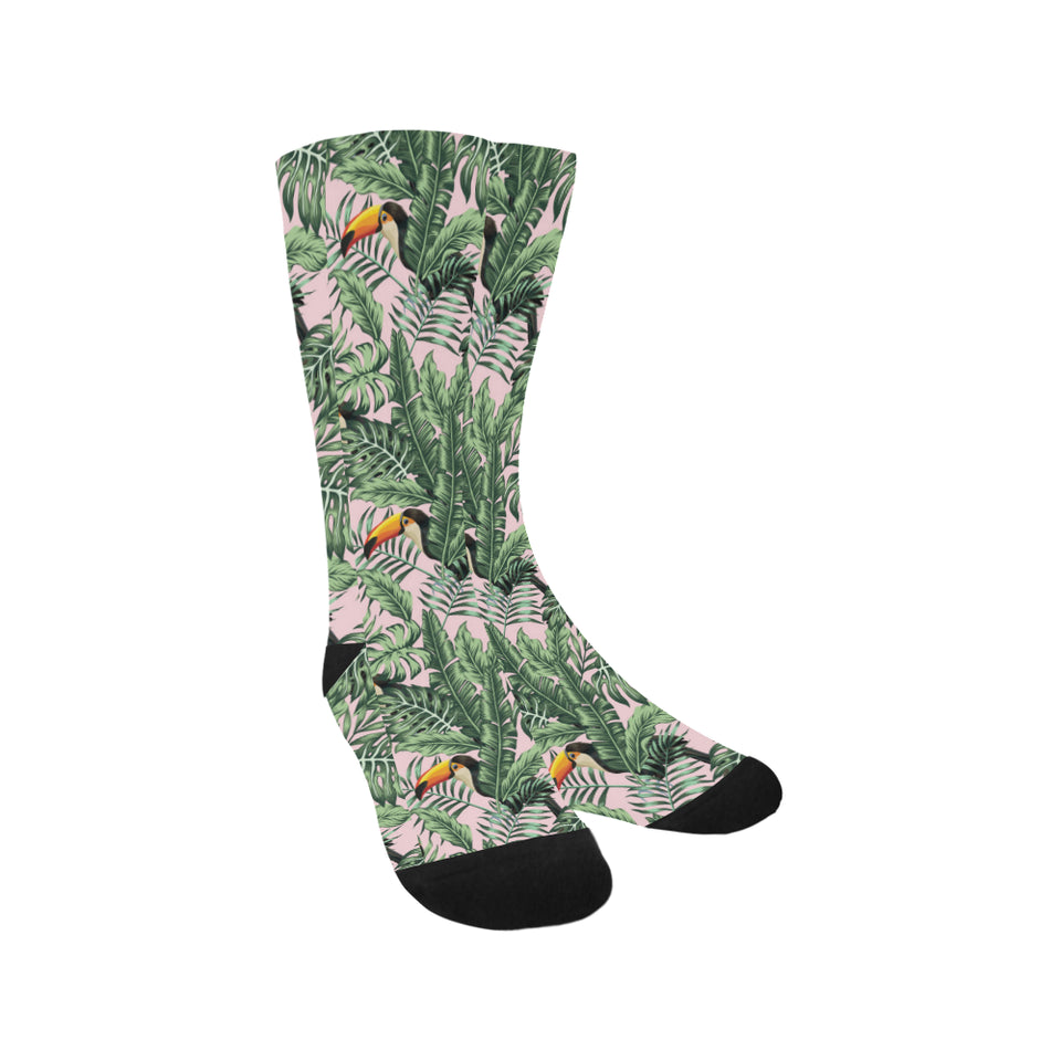 Toucan tropical green jungle palm pattern Crew Socks