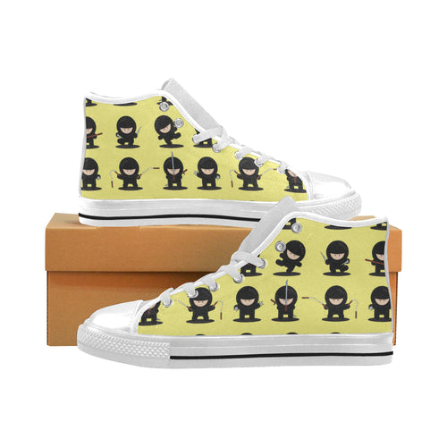 Cute ninja yellow background Men's High Top Canvas Shoes White