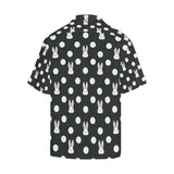 Cute white rabbit polka dots black background Men's All Over Print Hawaiian Shirt