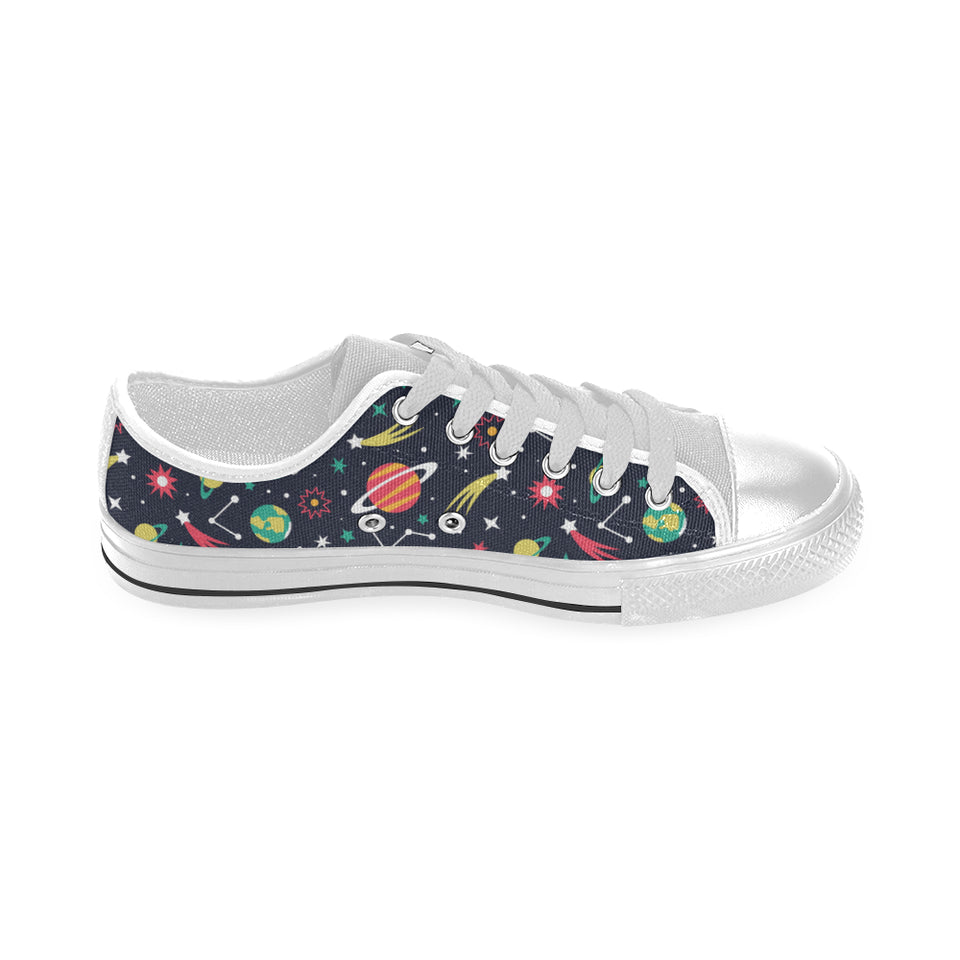 colorful space pattern planet star Men's Low Top Shoes White