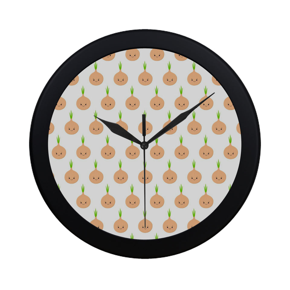 cute onions smiling faces Elegant Black Wall Clock