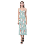 Cute snowman pattern V-Neck Open Fork Long Dress
