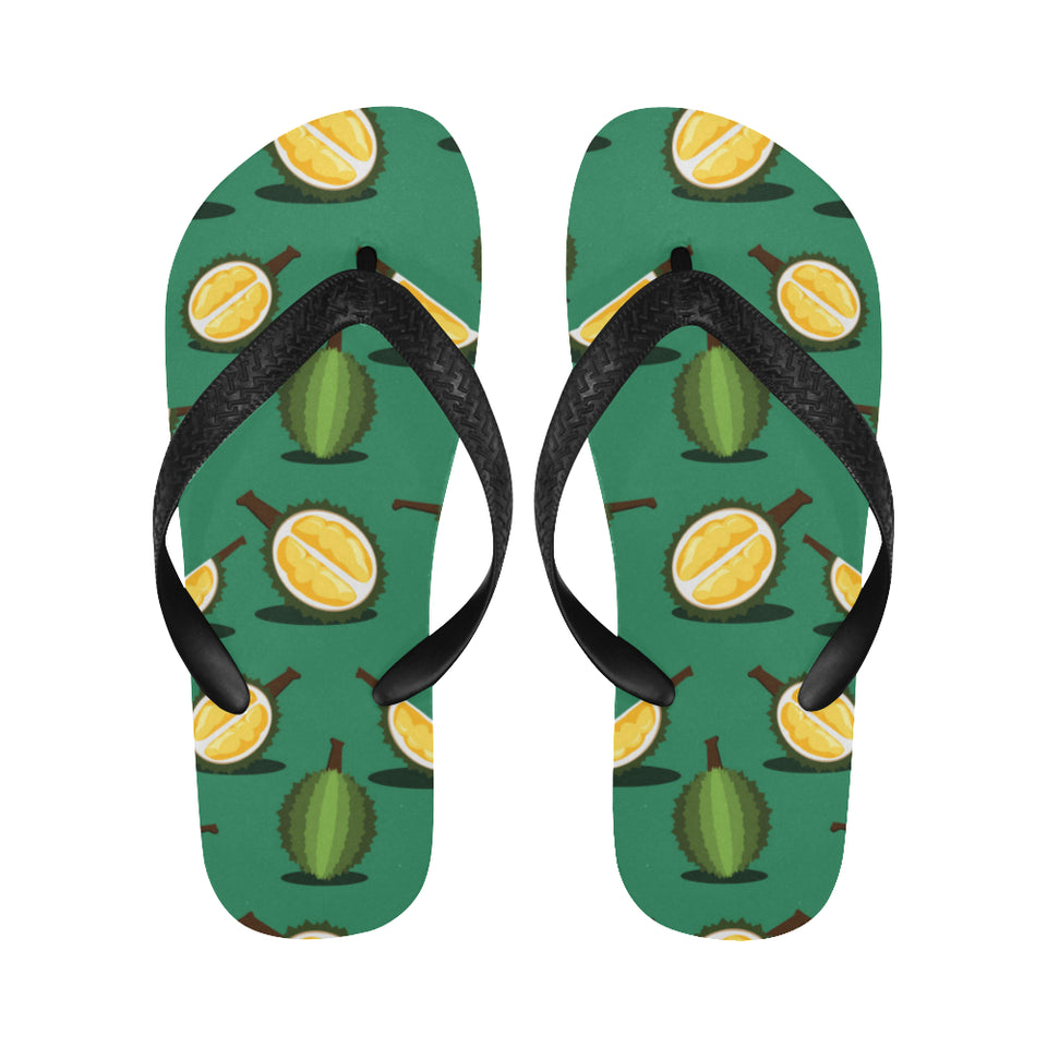 Durian pattern green background Unisex Flip Flops