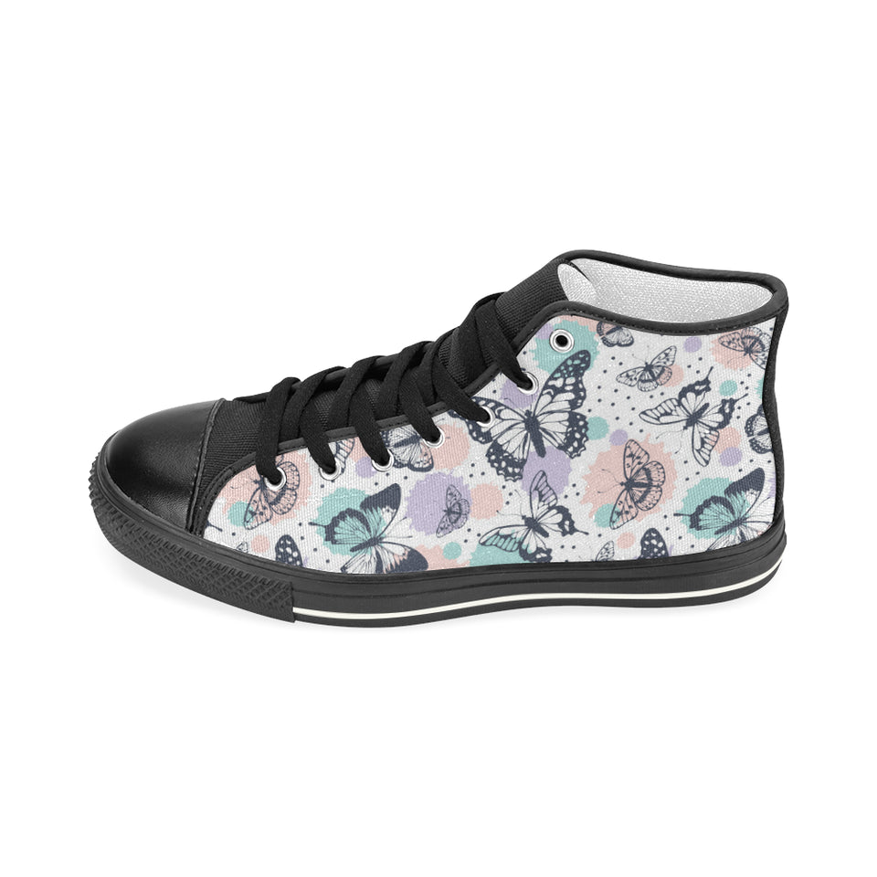 Butterfly pattern Women's High Top Canvas Shoes Black