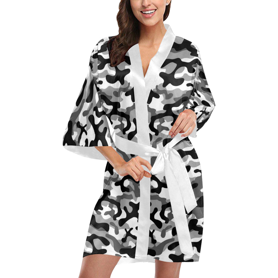 Black white camouflage pattern Women's Short Kimono Robe