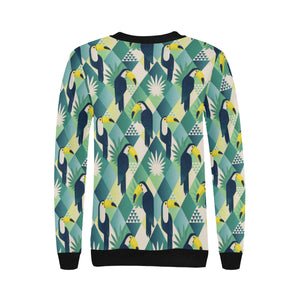 Toucan tropical leaves design pattern Women's Crew Neck Sweatshirt