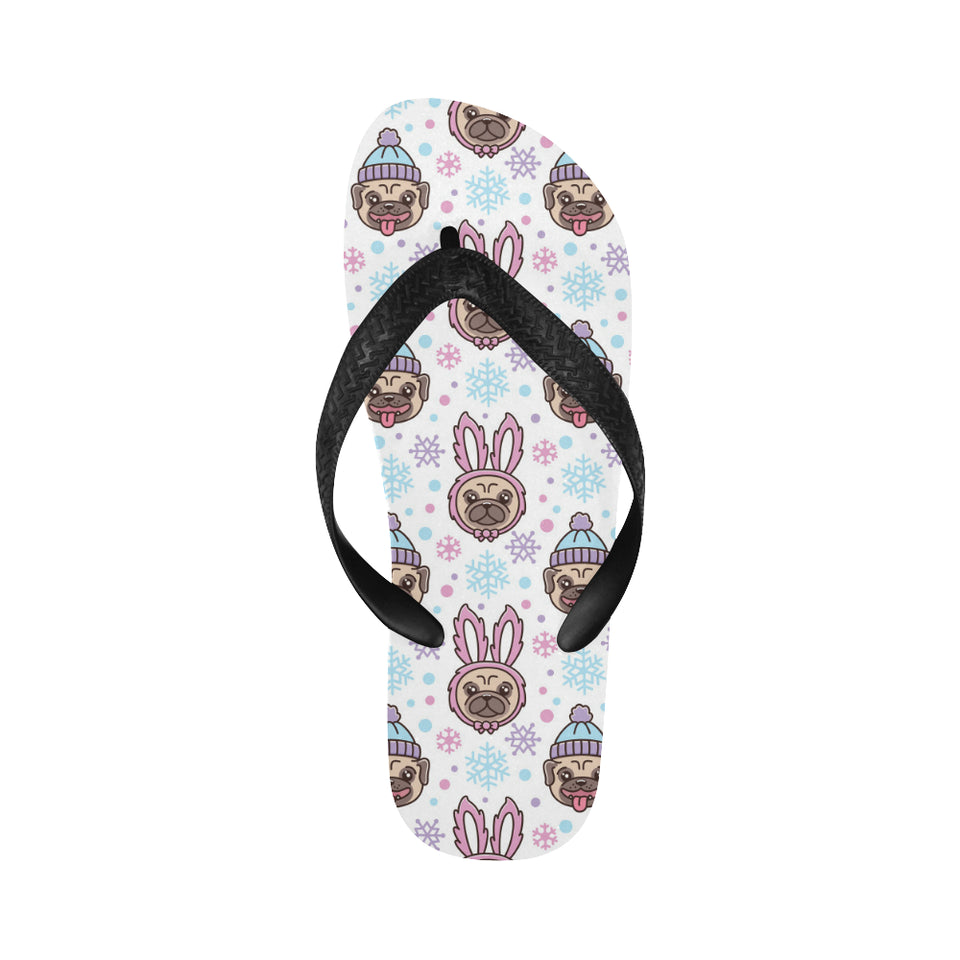Cute pug hat rabbit costume pattern Unisex Flip Flops