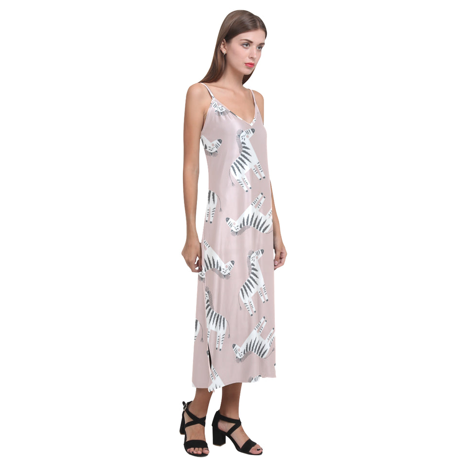 Cute zebra pattern V-Neck Open Fork Long Dress
