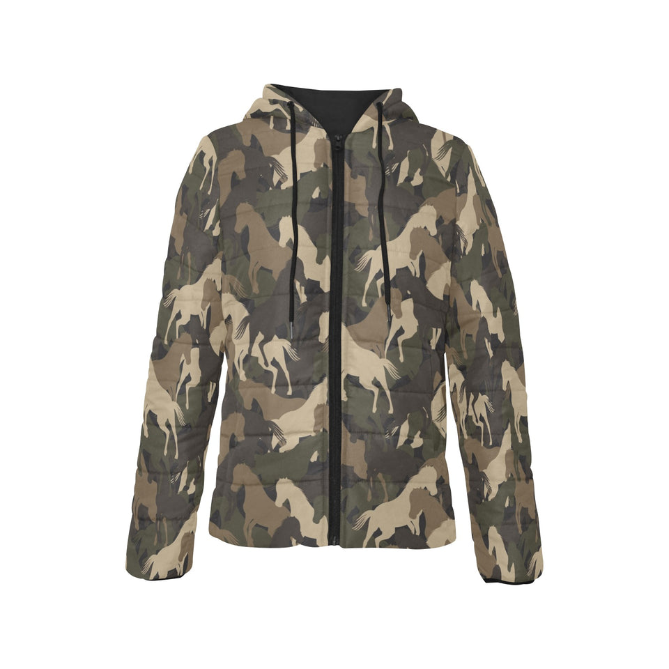Horse Camouflage Pattern Women's Padded Hooded Jacket