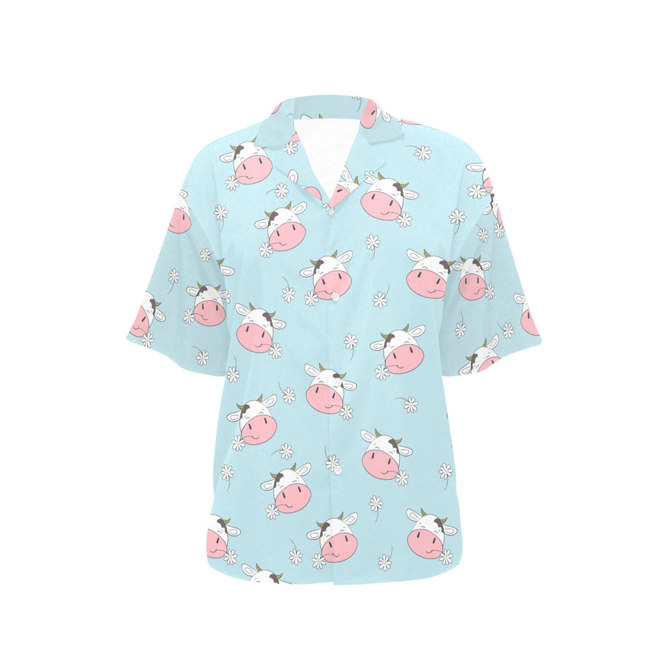 Cute cow flower pattern Women's All Over Print Hawaiian Shirt