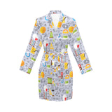 Math Pattern Print Design 04 Women's Long Sleeve Belted Night Robe