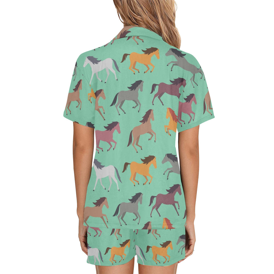 Colorful horses pattern Women's V-Neck Short Pajama Set