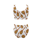 Paint Guitar Pattern Chest Bowknot High Waisted Bikini Swimsuit