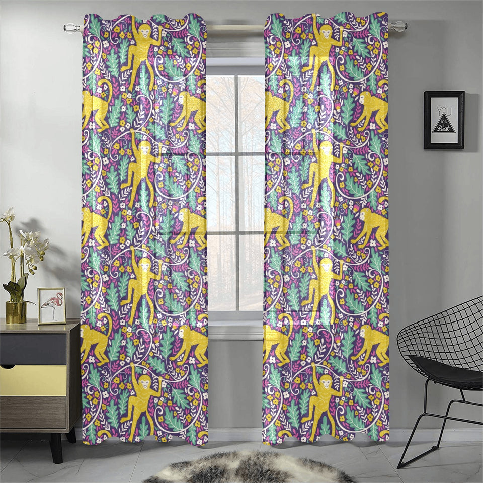 Cute yellow monkey leaves pattern Gauze Curtain