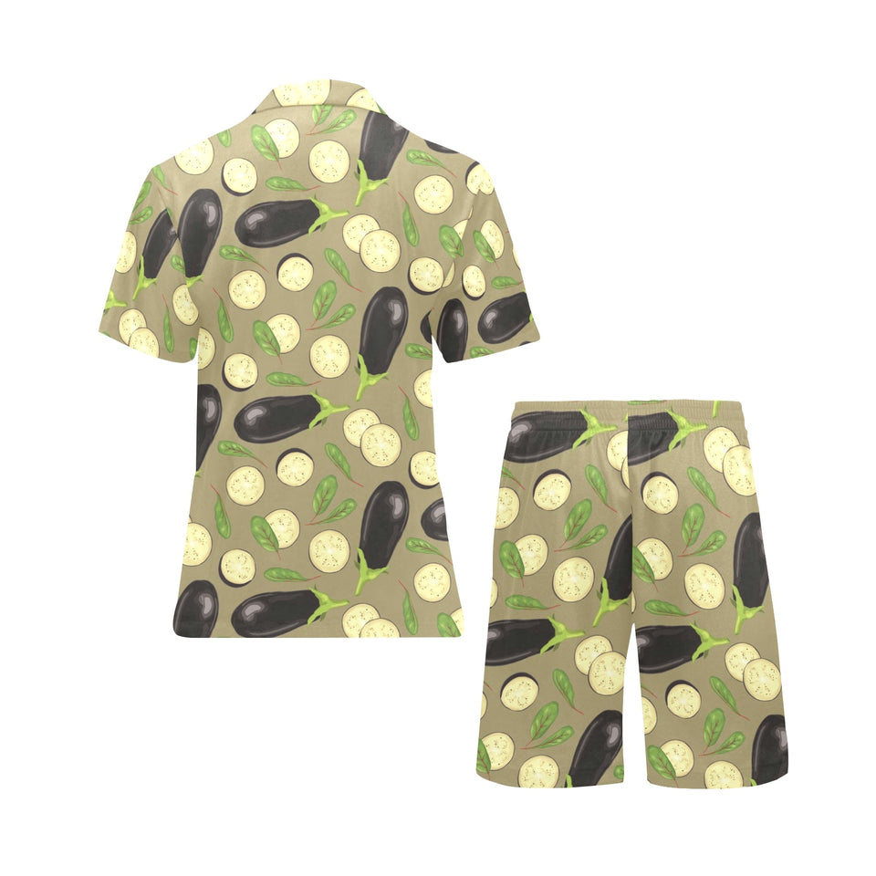 Eggplant Pattern Print Design 02 Men's V-Neck Short Pajama Set