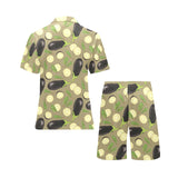 Eggplant Pattern Print Design 02 Men's V-Neck Short Pajama Set